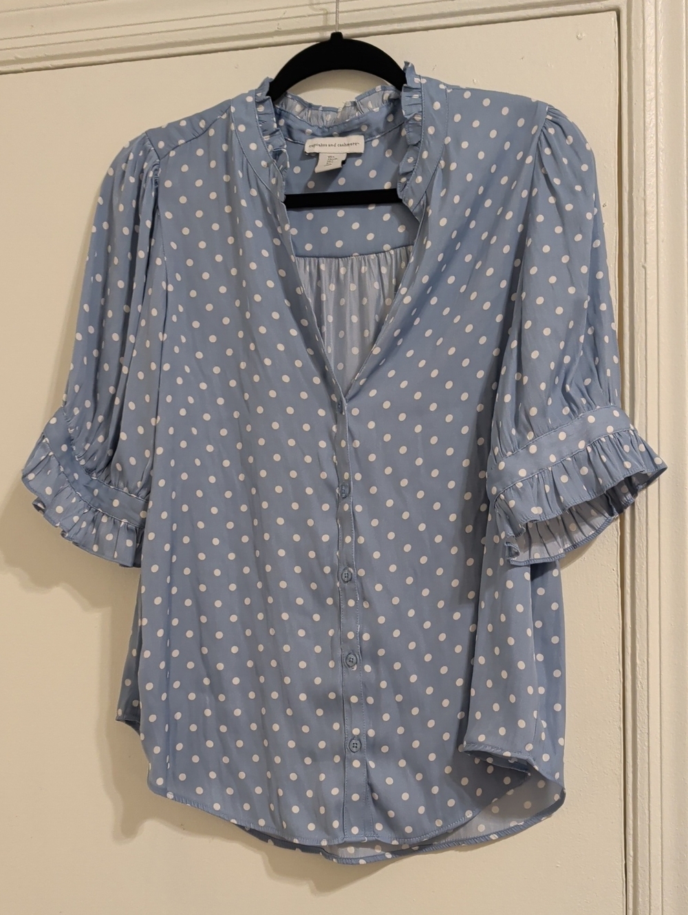 Blue Polka Dot Button-down Blouse